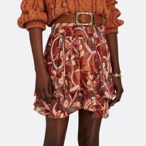 A.L.C. Vera Ruffles Silk Chiffon Floral Paisley Print Mini Skirt Maroon Size 2